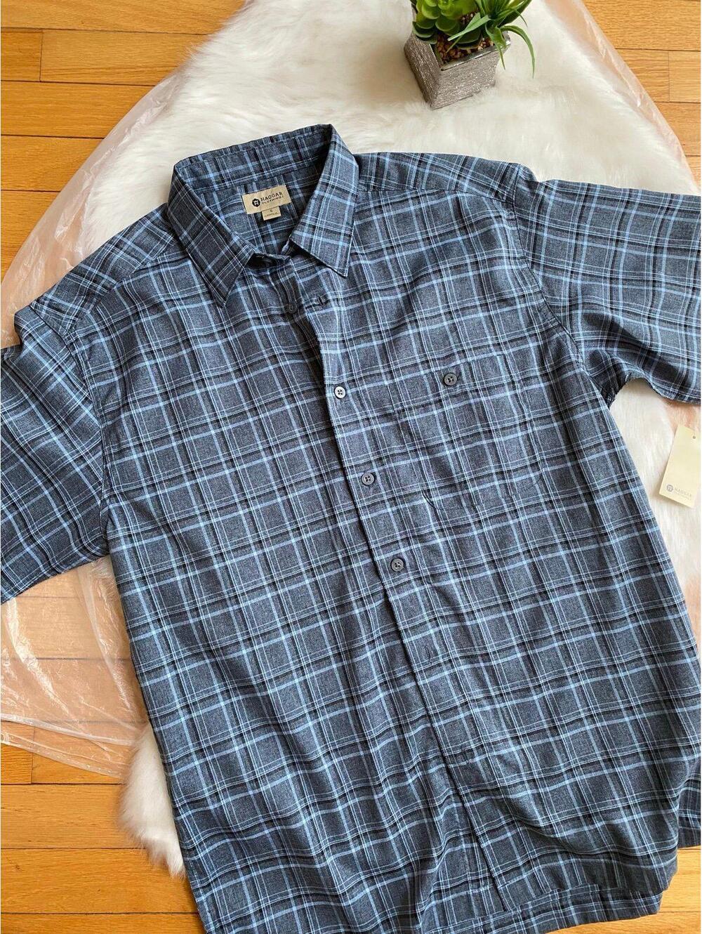 Haggar Men’s Short Sleeve Button-Up Plaid Shirt Size Small